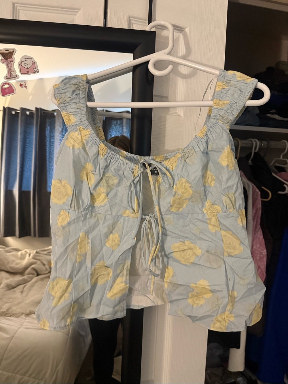 Primark Light Blue & Yellow Floral Tie-Front Women's Tank Top